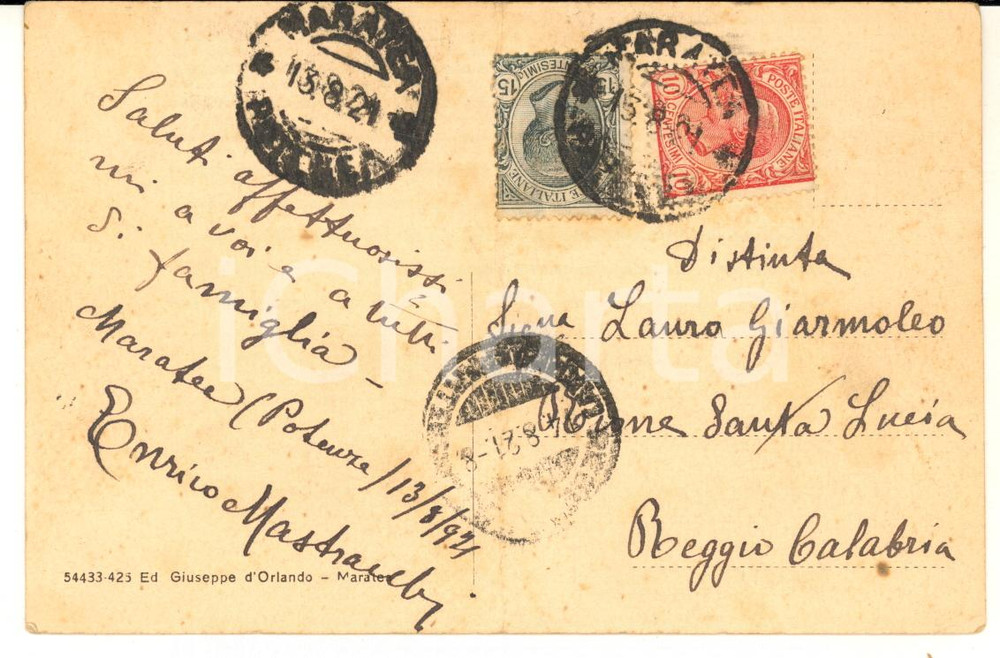 1921 MARATEA Cartolina politico Enrico MASTRACCHI - AUTOGRAFO - DANNEGGIATA