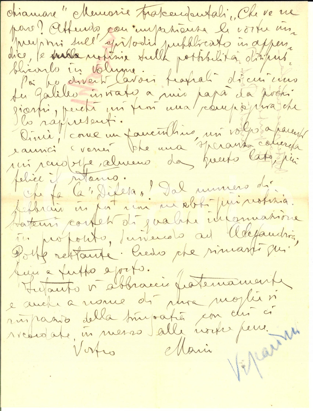 1927 ALESSANDRIA D'EGITTO Mario VISCARDINI trascurato dai critici - AUTOGRAFO Lunga lettera autografa dello scrittore Mario Viscardini, che lamenta, dall'Egitto, la scarsa attenzione riservata alla sua opera:"... Non vedo intorno al mio lavoro letterario spuntarer alcun interesse pratico, che mi ponga al riparo delle prossime necessit&agrave; finanziarie..."CONDIZIONI: G (ma piegature d'epoca)PAGINE: 2    originale e autentica 1