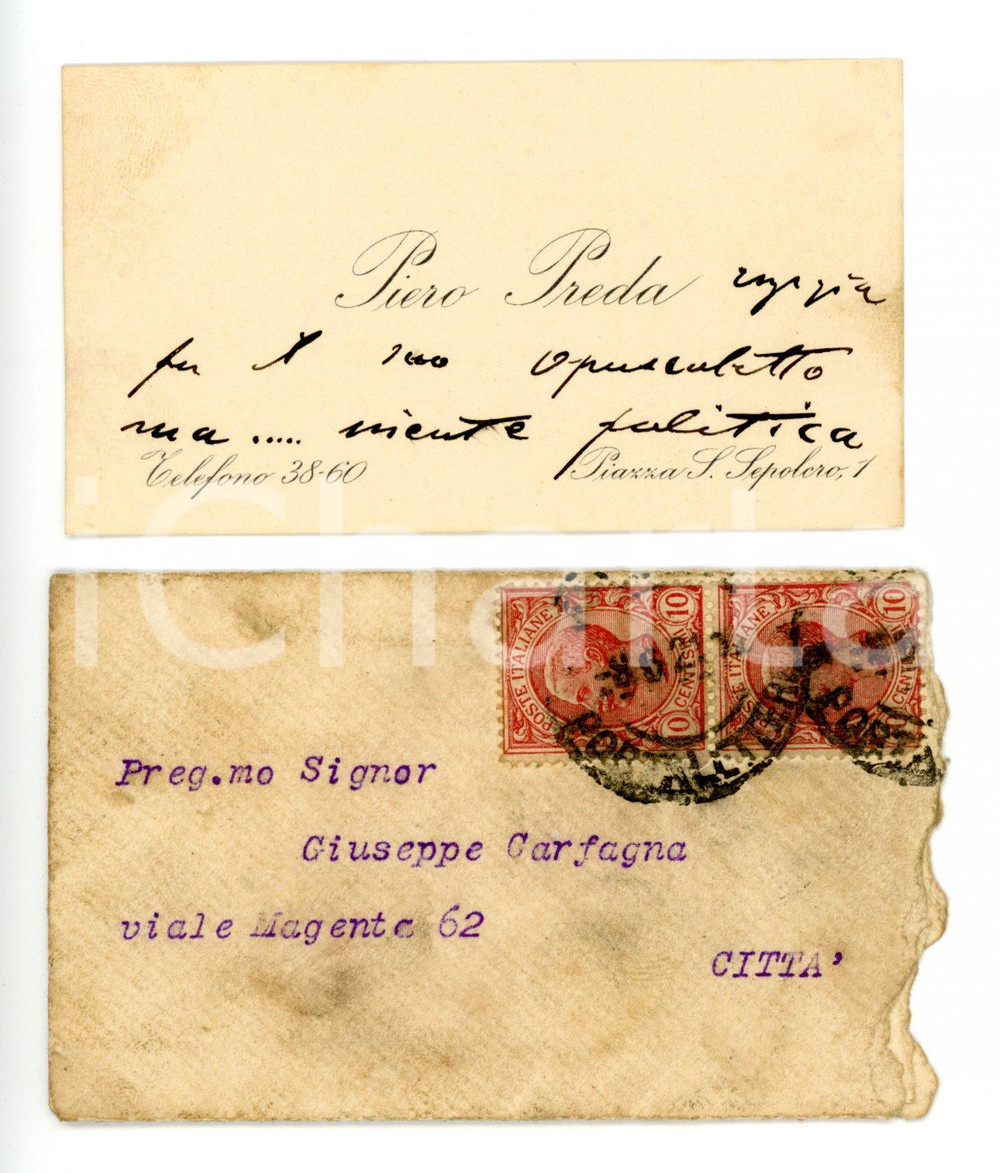 1921 MILANO Piero PREDA - Biglietto da visita con messaggio AUTOGRAFO