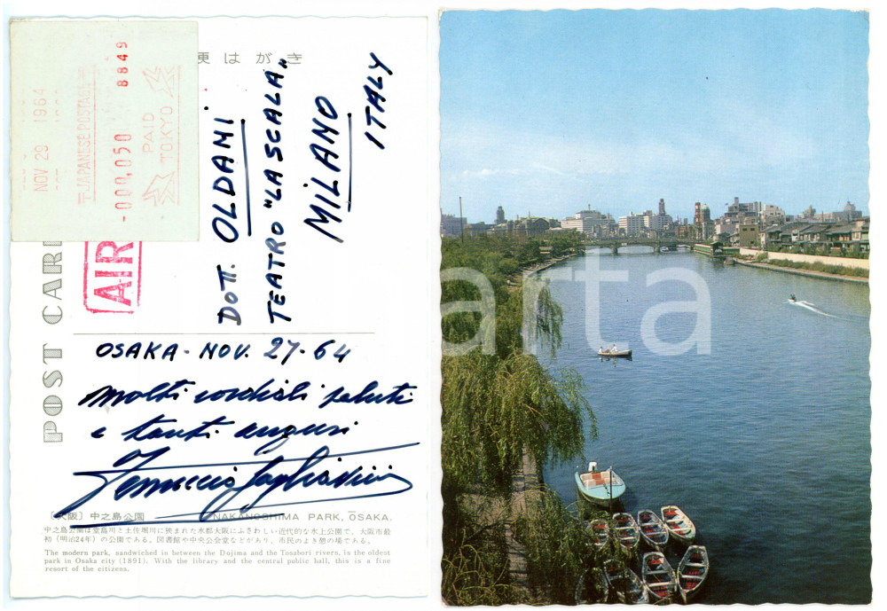 1964 OSAKA LIRICA Tenore Ferruccio TAGLIAVINI - Cartolina con AUTOGRAFO