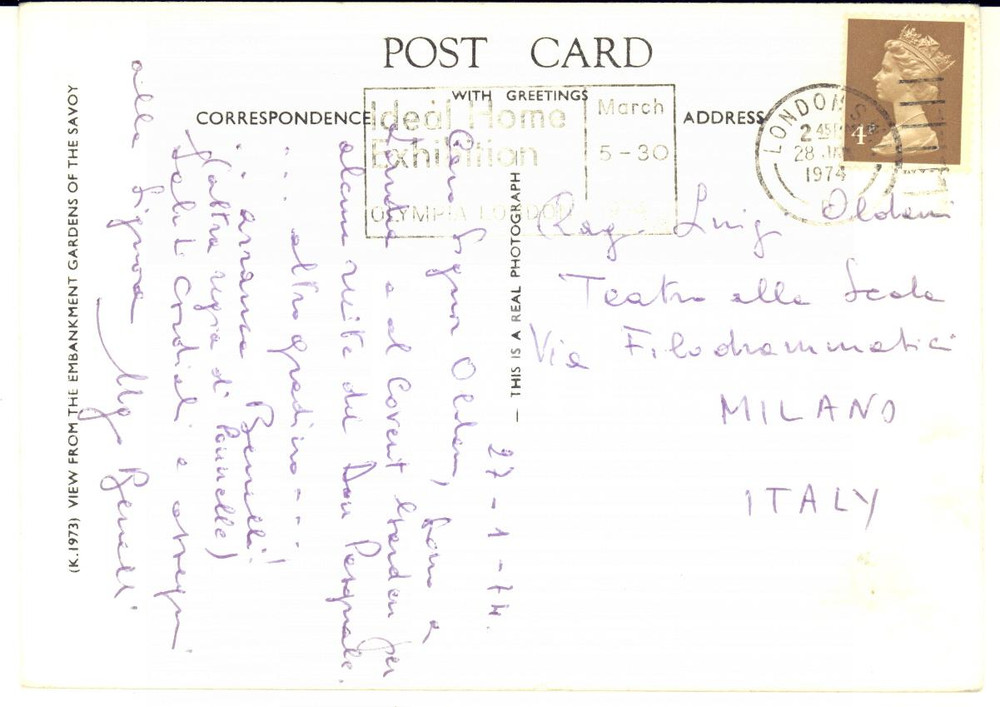 1974 LONDON Tenore UGO BENELLI - Cartolina postale AUTOGRAFA - FG VG