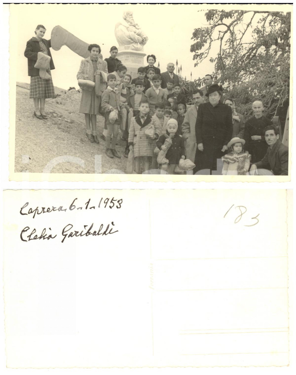 1953 CAPRERA Clelia GARIBALDI presso il busto del padre - Foto con AUTOGRAFO