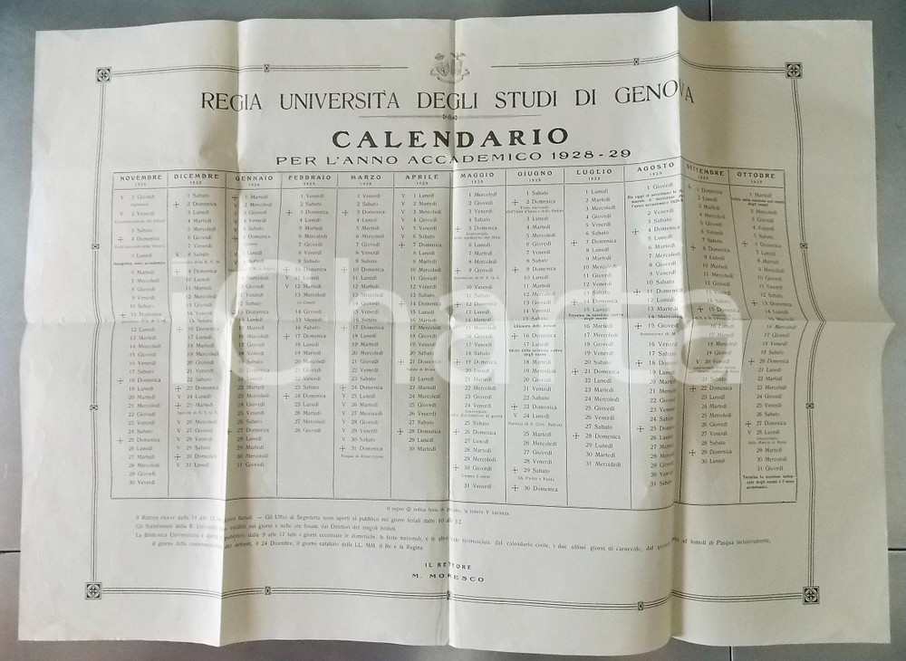 1928-29 Regia Università di GENOVA - Calendario anno accademico 70x50 cm