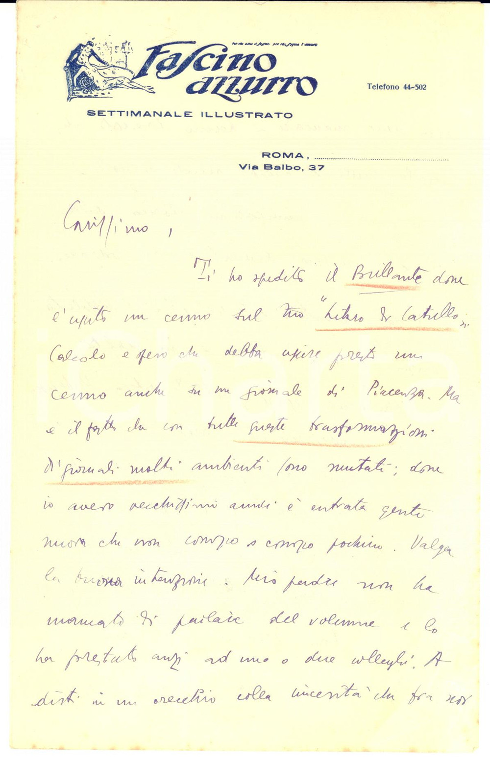 1928 ROMA Lettera Walter VACCARI a Carlo Saggio per Catullo - AUTOGRAFO