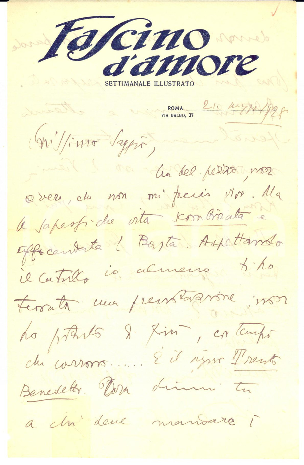 1928 ROMA Walter VACCARI "Sapessi che vita scombinata e affaccendata" AUTOGRAFO