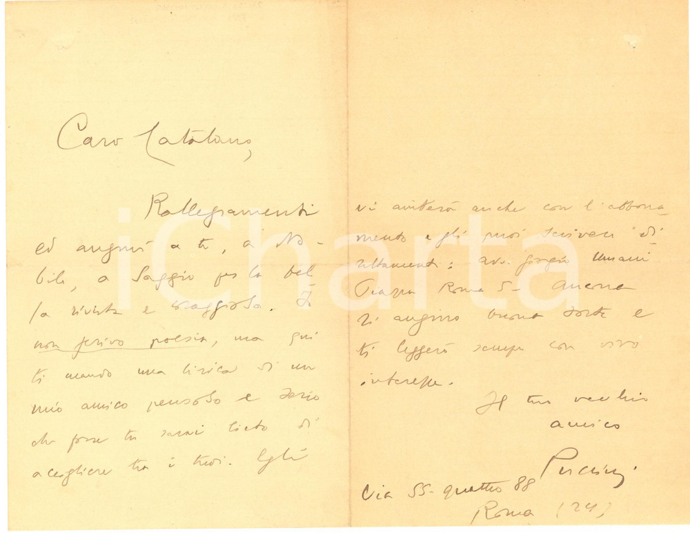 1920 ca ROMA Mario PUCCINI pro rivista "La Difesa della Poesia" - AUTOGRAFO