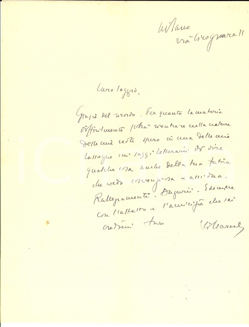 1930 ca MILANO Lettera Giuseppe VILLAROEL per pubblicazione articolo - AUTOGRAFO