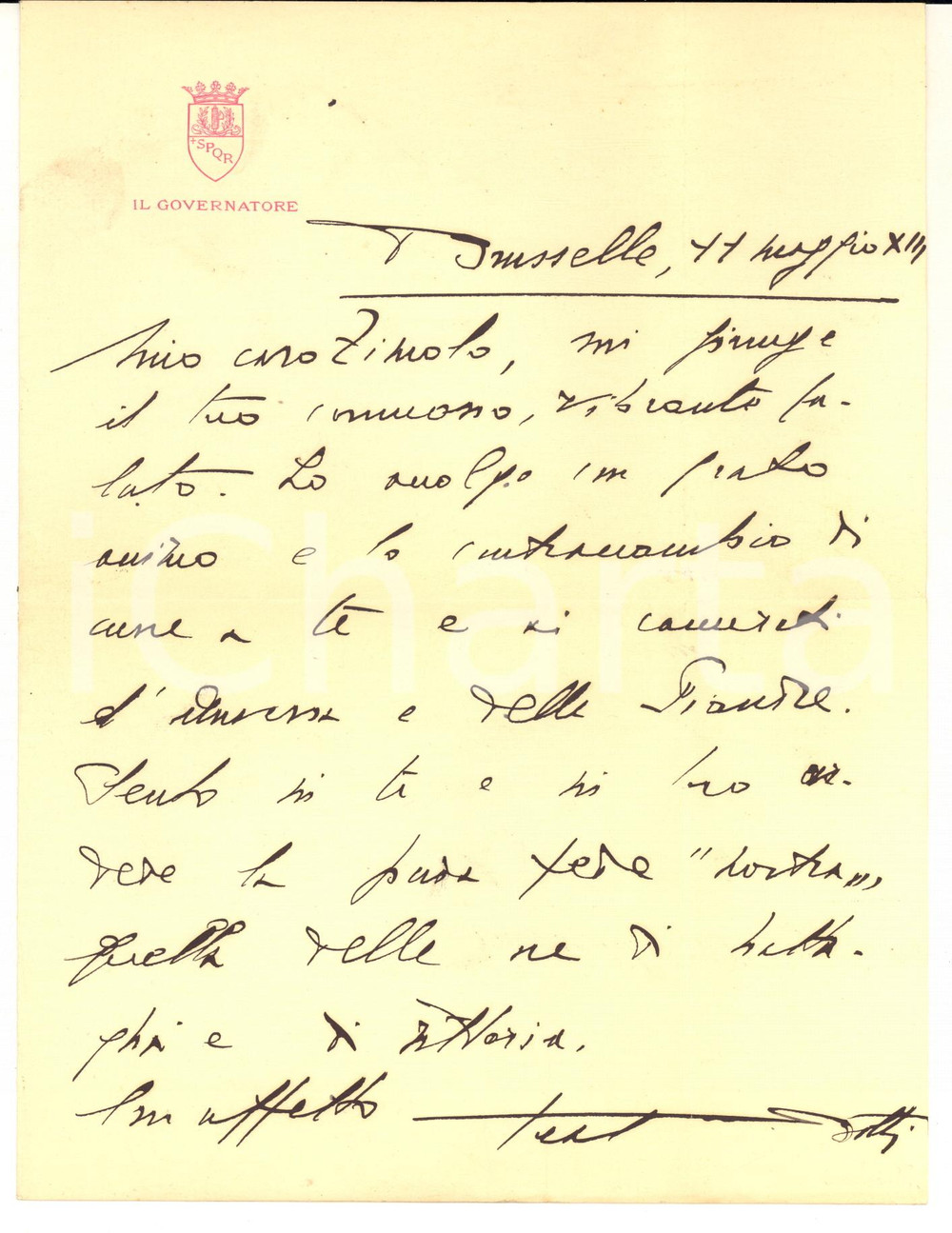 1935 BRUXELLES Lettera Giuseppe BOTTAI a Michelangelo ZIMOLO - AUTOGRAFO