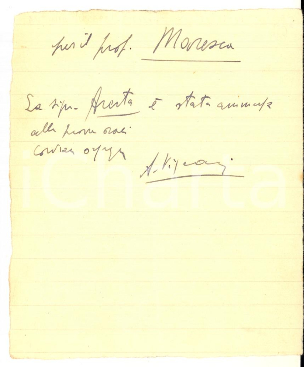 1931 PADOVA Biglietto Antonio VISCARDI per ammissione candidata - AUTOGRAFO