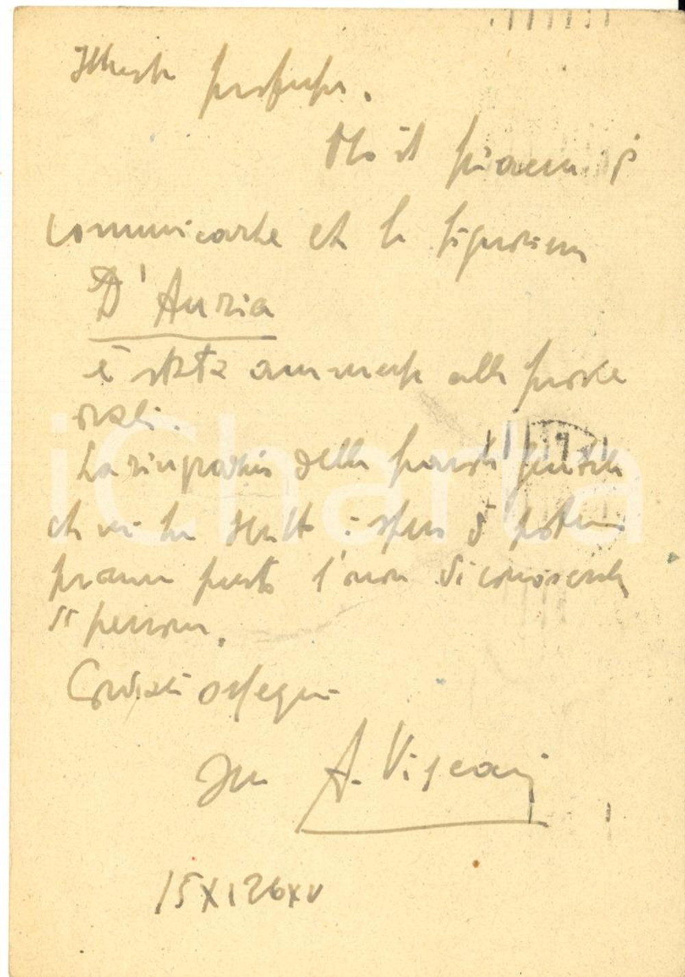 1936 PADOVA Cartolina Antonio VISCARDI per ammissione candidata - AUTOGRAFO