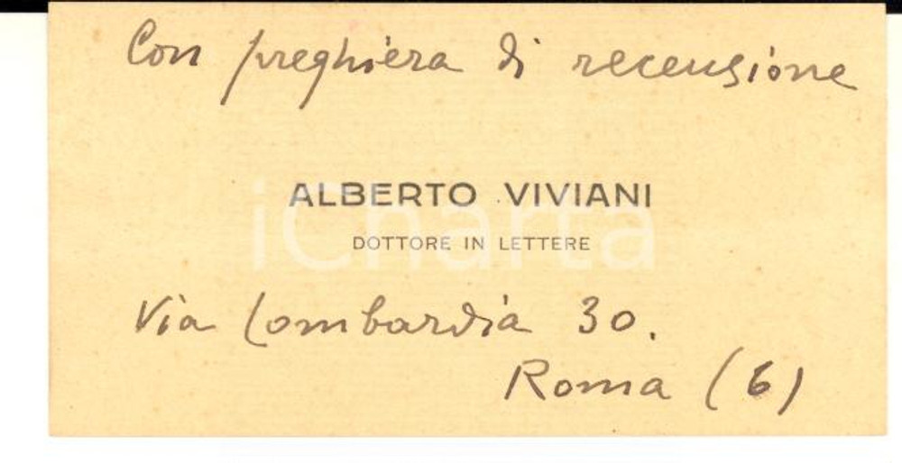1920 ca ROMA FUTURISMO Alberto VIVIANI - Biglietto da visita AUTOGRAFO