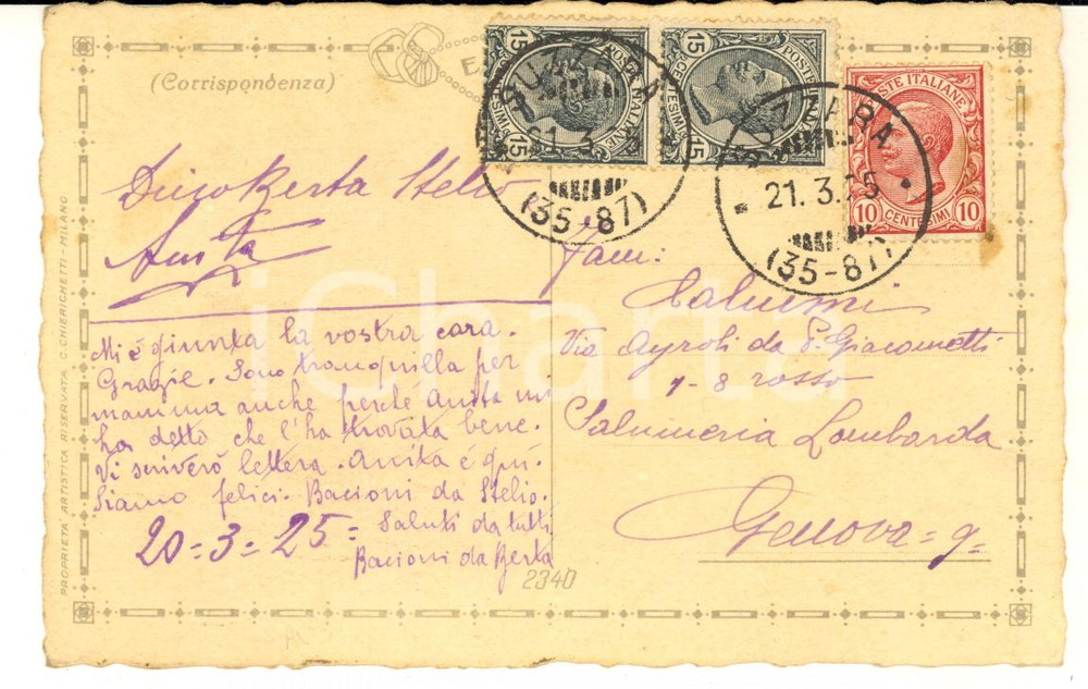 1925 SUZZARA Pittore Dino VILLANI e famiglia - Cartolina postale  - AUTOGRAFO