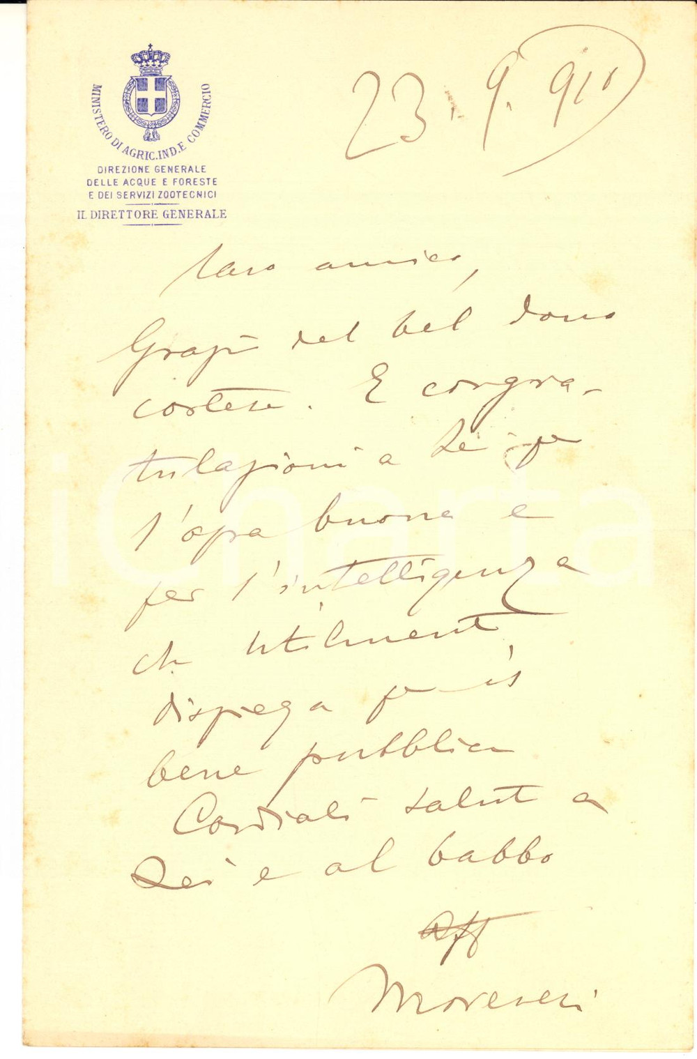 1910 ROMA Lettera Arturo MARESCALCHI per dono ricevuto - AUTOGRAFO