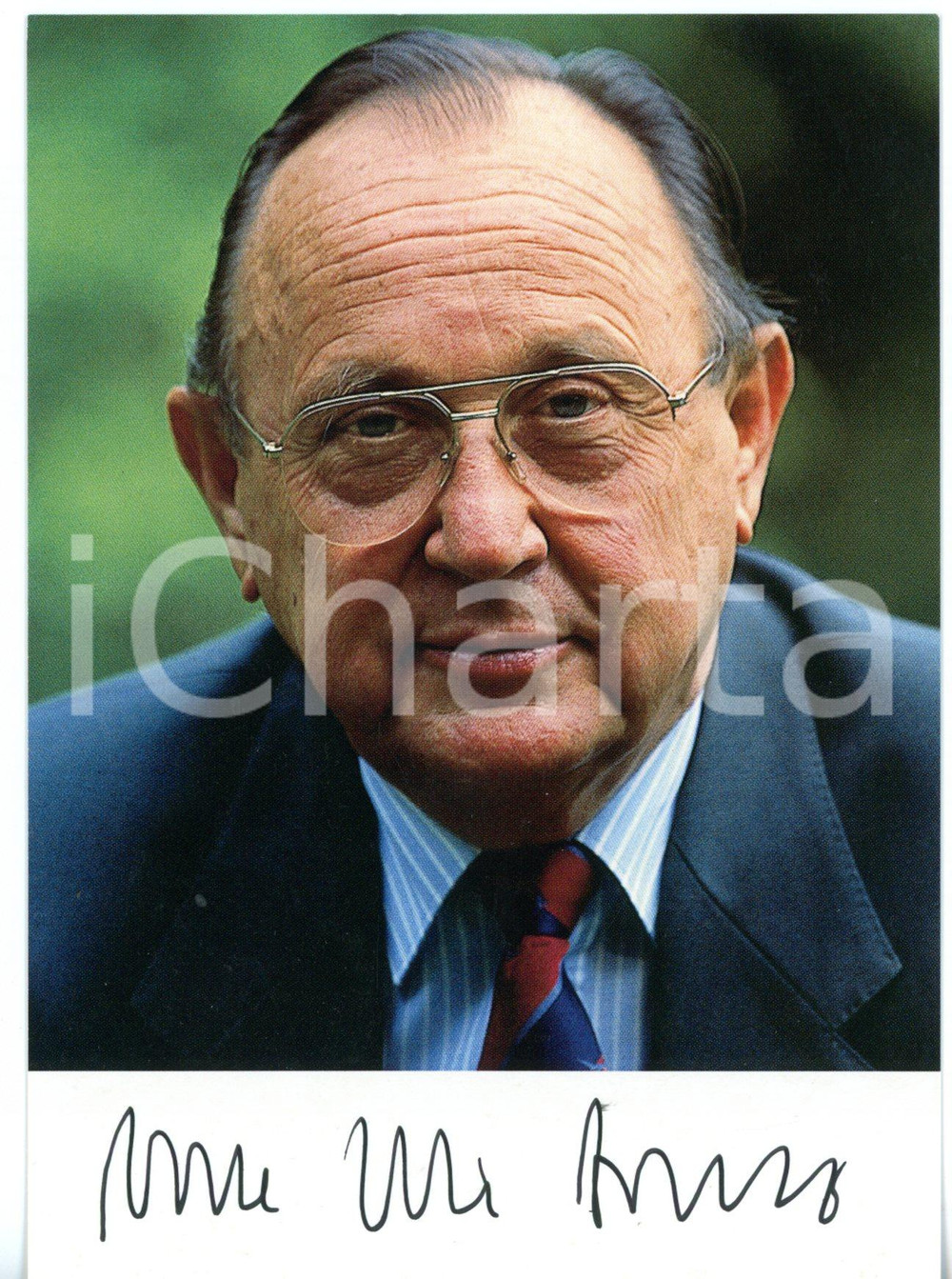 1990 ca POLITICA Hans-Dietrich GENSCHER *Foto seriale con AUTOGRAFO 10x15 cm
