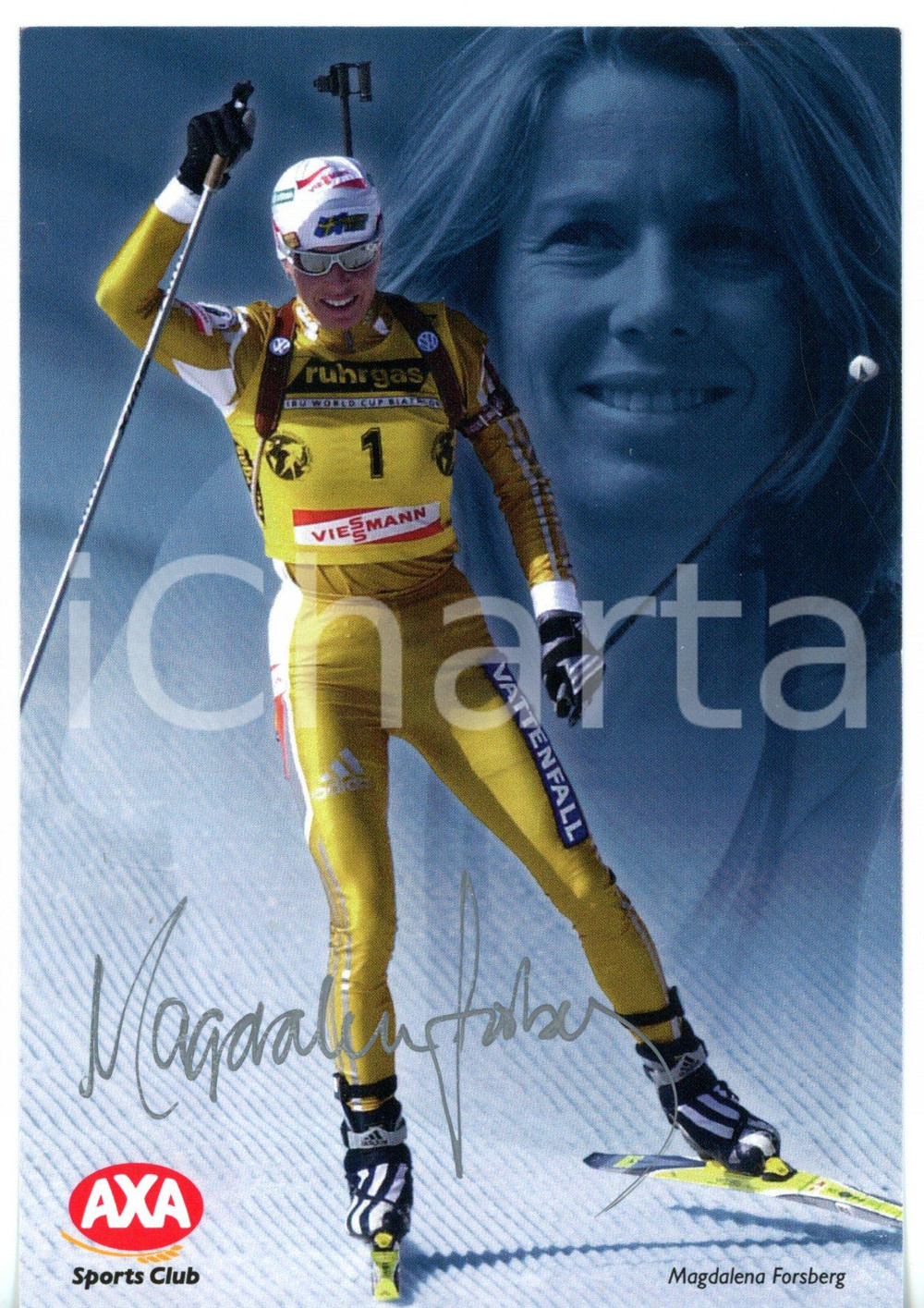2005 ca SPORT Biathleta Magdalena FORSBERG *Foto seriale AXA con AUTOGRAFO 