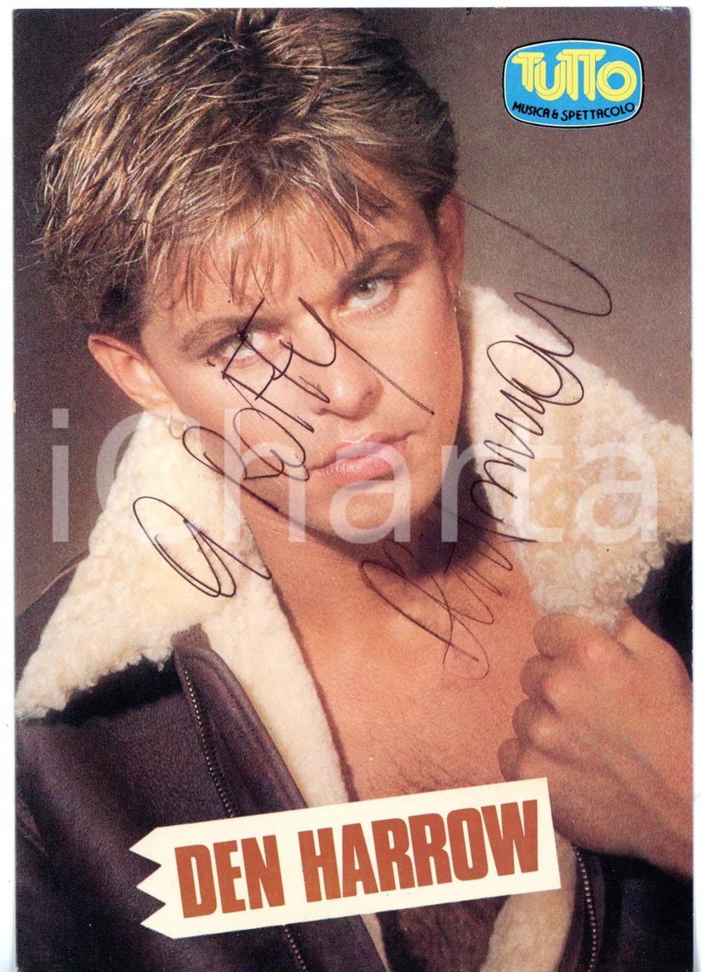 1985 ca COSTUME Den HARROW - Ritratto TUTTO MUSICA *Cartolina con AUTOGRAFO