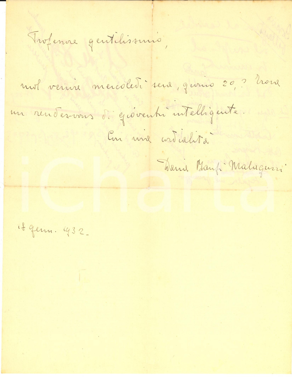 1932 MILANO Invito Daria BANFI MALAGUZZI a "rendez-vous di gioventù" AUTOGRAFO