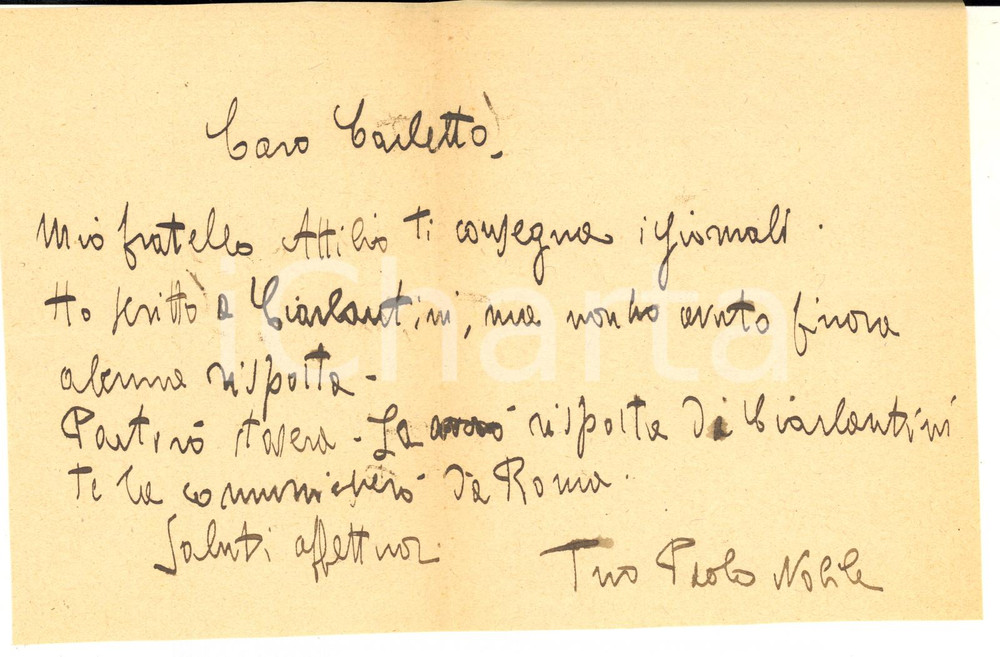 1920 ca s. l. Lettera poeta Paolo NOBILE per consegna giornali - AUTOGRAFO