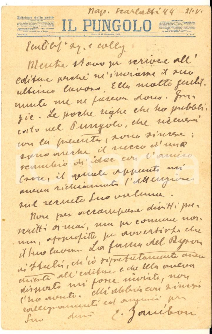 1907 NAPOLI IL PUNGOLO Cartolina Eugenio ZANIBONI per richiesta opera *AUTOGRAFO