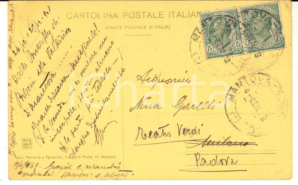 1909 MANTOVA Giuseppina BALDASSARRE TEDESCHI "Butterfly" - Cartolina AUTOGRAFA