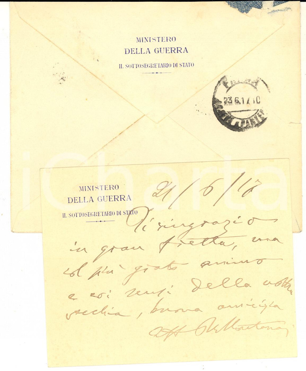 1917 ROMA Generale Umberto MONTANARI - Biglietto di ringraziamento AUTOGRAFO
