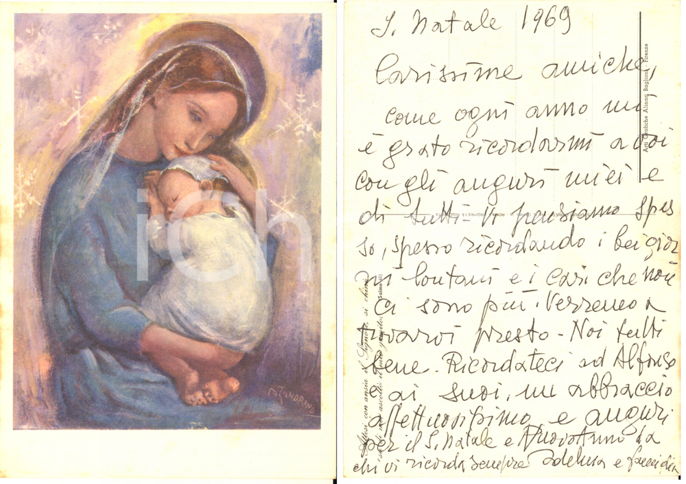 1969 Pittrice Adelina ZANDRINO - Cartolina AUTOGRAFA con Madonna e Bambino