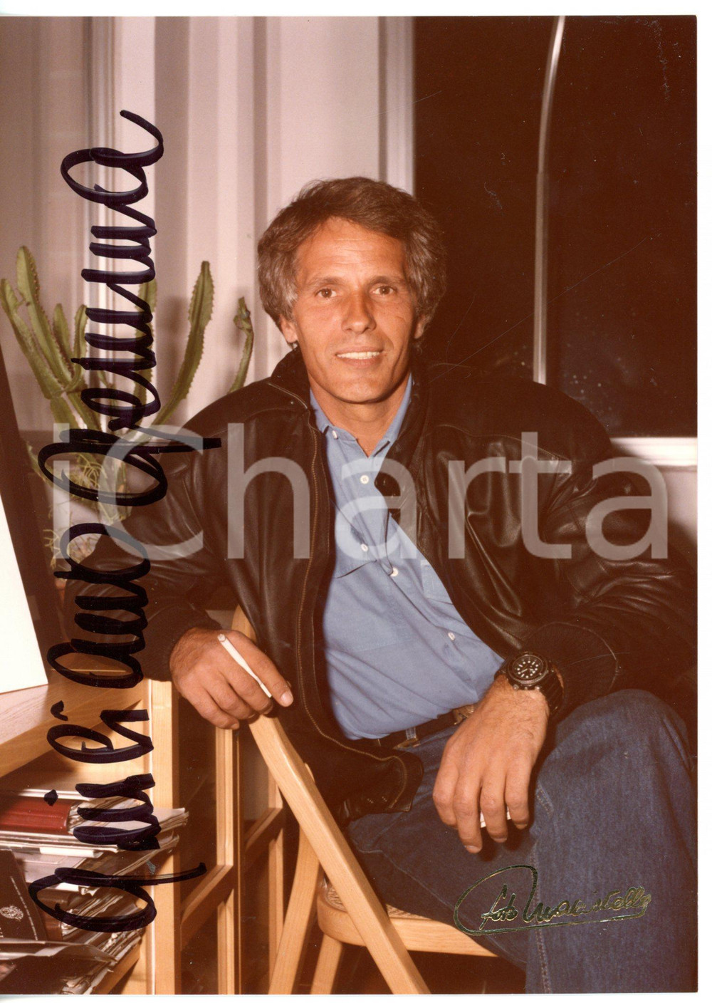 1985 ca CINEMA Giuliano GEMMA - Ritratto con sigaretta *Foto con AUTOGRAFO 12x17