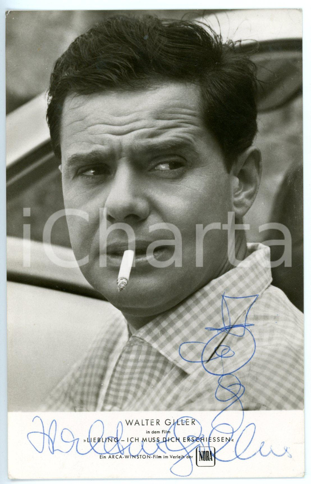 1962 CINEMA Walter GILLER - Ritratto con sigaretta *Foto seriale con AUTOGRAFO