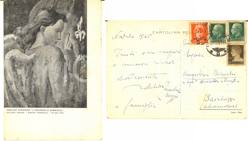 1945 Pittrice Adelina ZANDRINO - Cartolina AUTOGRAFA "L'arcangelo Gabriele"