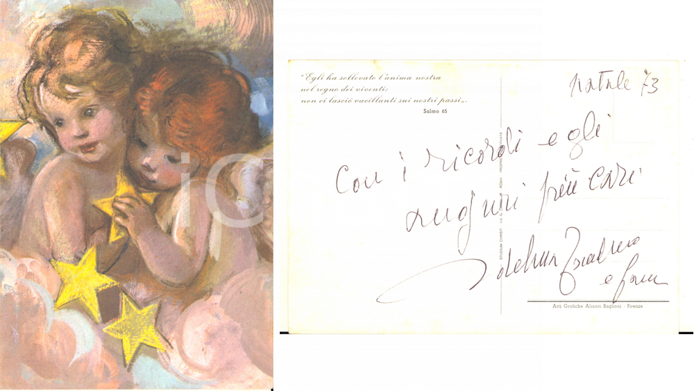 1973 Pittrice Adelina ZANDRINO - Cartolina AUTOGRAFA con illustrazione angeli