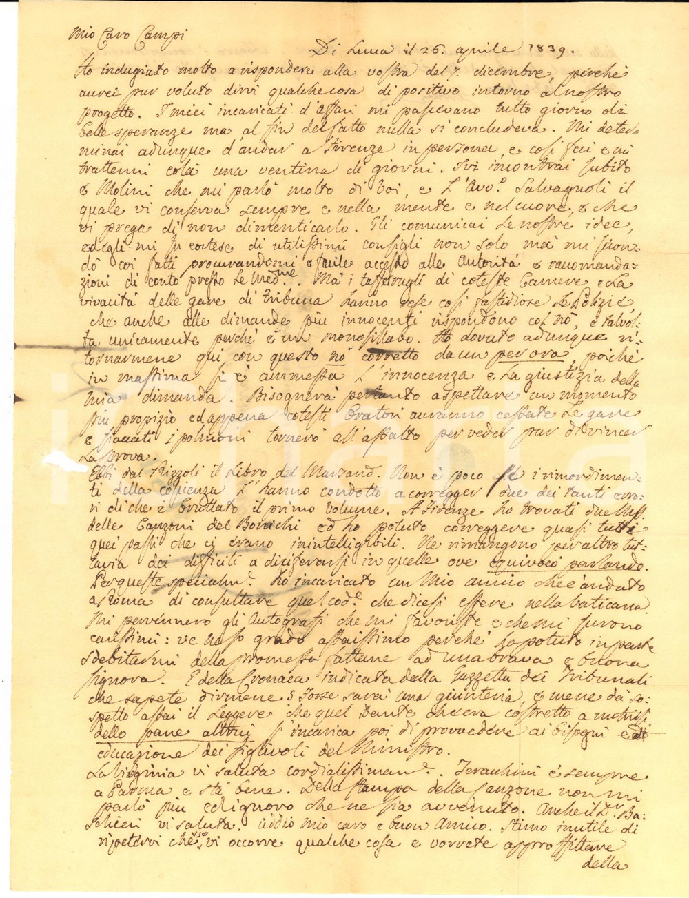 1839 LUCCA Filosofo Giuseppe FERRARI e le "fastidiose polizie" - AUTOGRAFO
