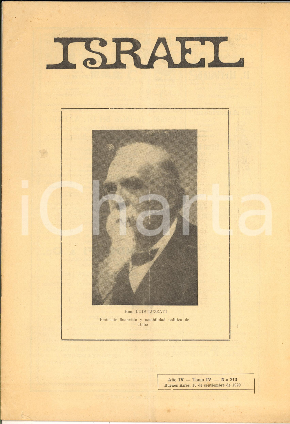 1920 ISRAEL Innoble campaÃ±a de Alemania en contra Einstein - Rivista nÂ° 213  Rara rivista d'epoca, pubblicata a Buenos Aires in lingua spagnola. CONDIZIONI: POOR (piegatura verticale d'epoca che attraversa la rivista; piccola sbrecciatura al margine inferiore)        originale e autentica 1