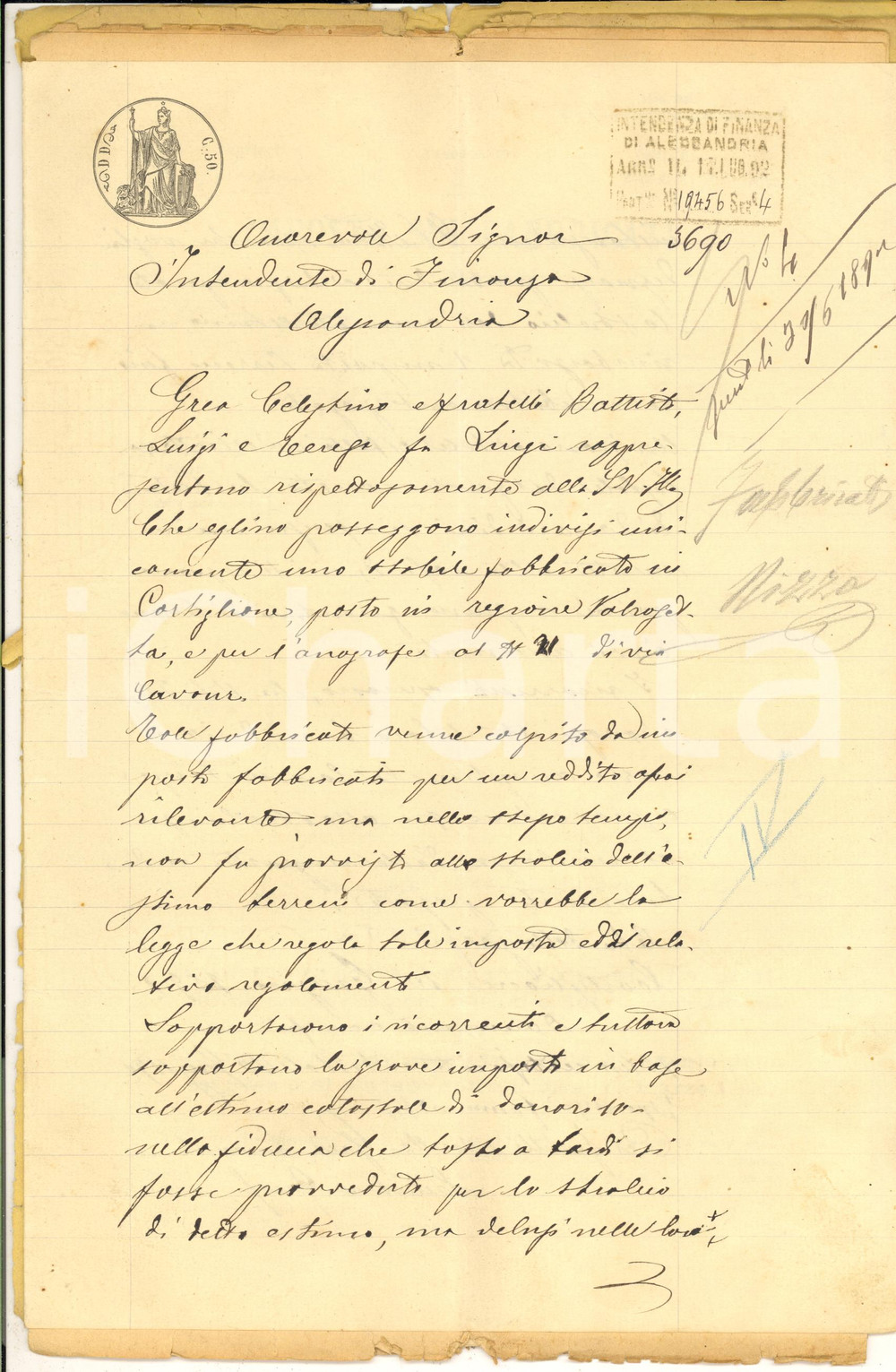 1892 CORTIGLIONE Fabbricati famiglia GREA in località VALROSETTA - Manoscritto