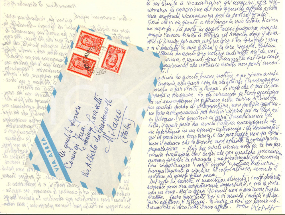 1966 BUENOS AIRES Rodolfo MONDOLFO e la nostalgia dell'Italia - AUTOGRAFO