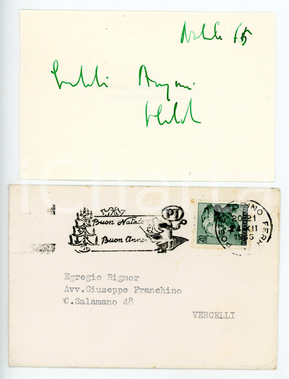 1975 TORINO - PLI On. Vittore CATELLA *Biglietto da visita con AUTOGRAFO e busta