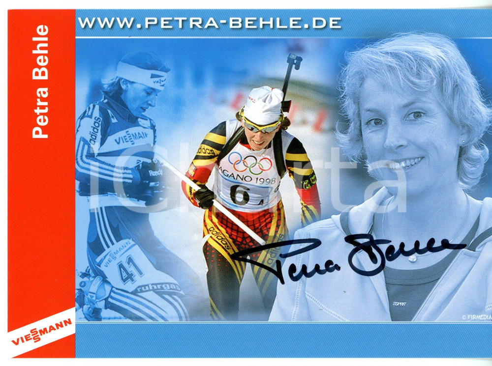 1998 NAGANO OLIMPIADI Biathleta Petra BEHLE *Foto VIESSMANN con AUTOGRAFO