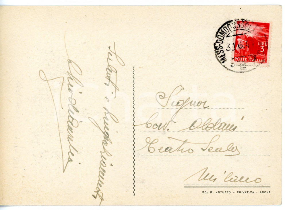 1947 ARONA Aurelio CHIODI capo servizio macchinisti - Cartolina con AUTOGRAFO FG