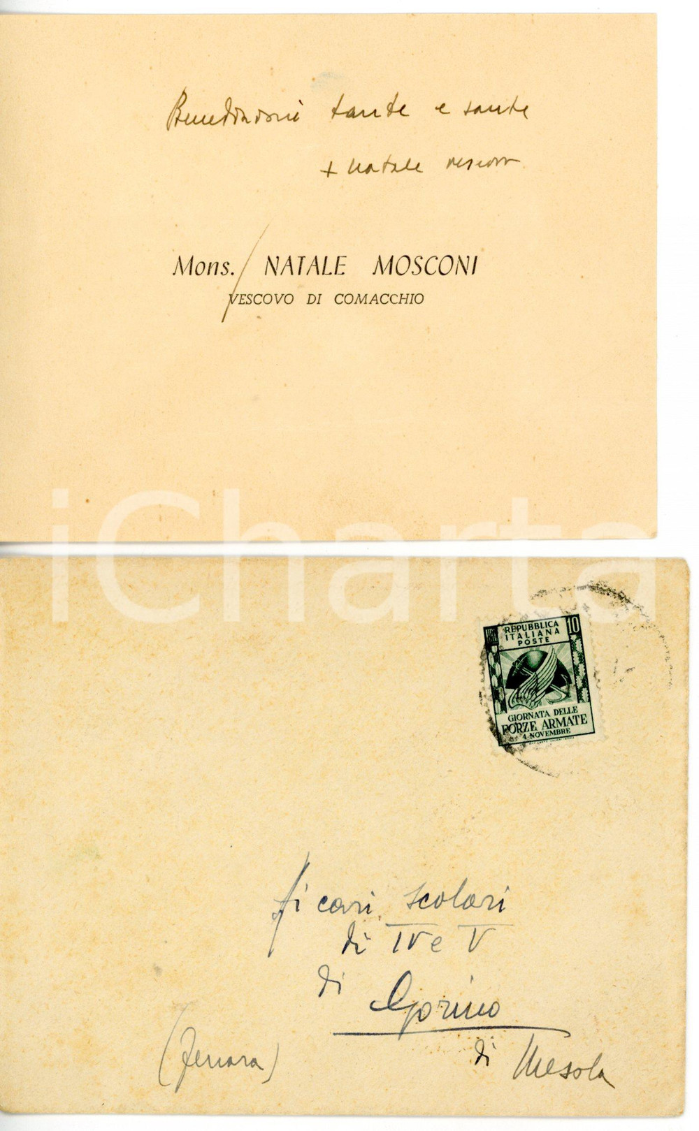 1955 ca COMACCHIO Monsignor Natale MOSCONI - Biglietto da visita AUTOGRAFO