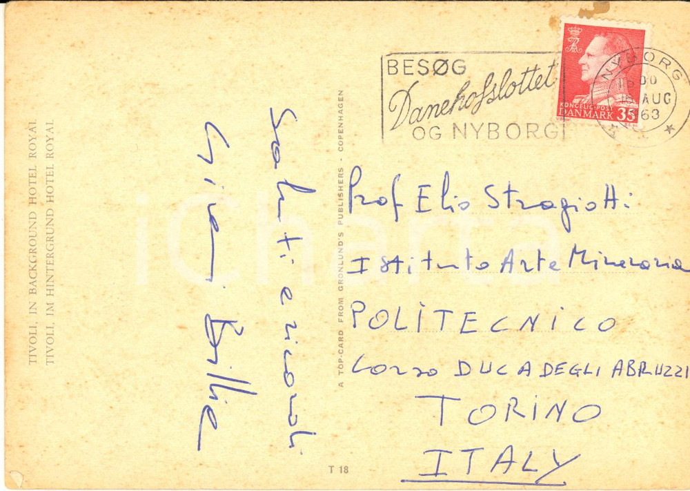 1963 COPENAGHEN Cartolina Giovanni BILLIA a Lelio STRAGIOTTI - Autografo FG VG