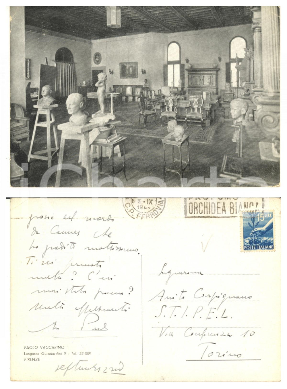 1949 FIRENZE Cartolina gallerista Paolo VACCARINO per ringraziamento - AUTOGRAFO
