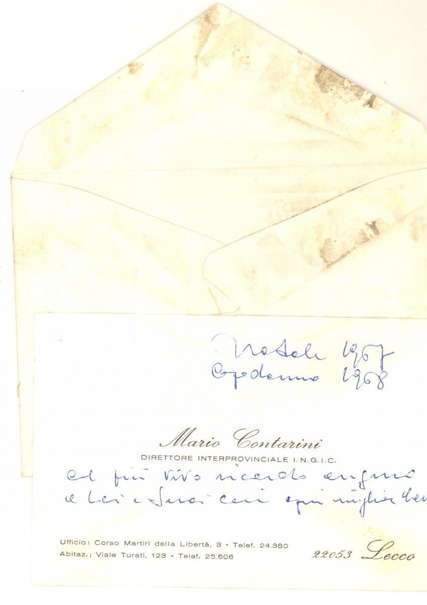 1967 LECCO Mario CONTARINI Direttore INGIC - Biglietto da visita AUTOGRAFO