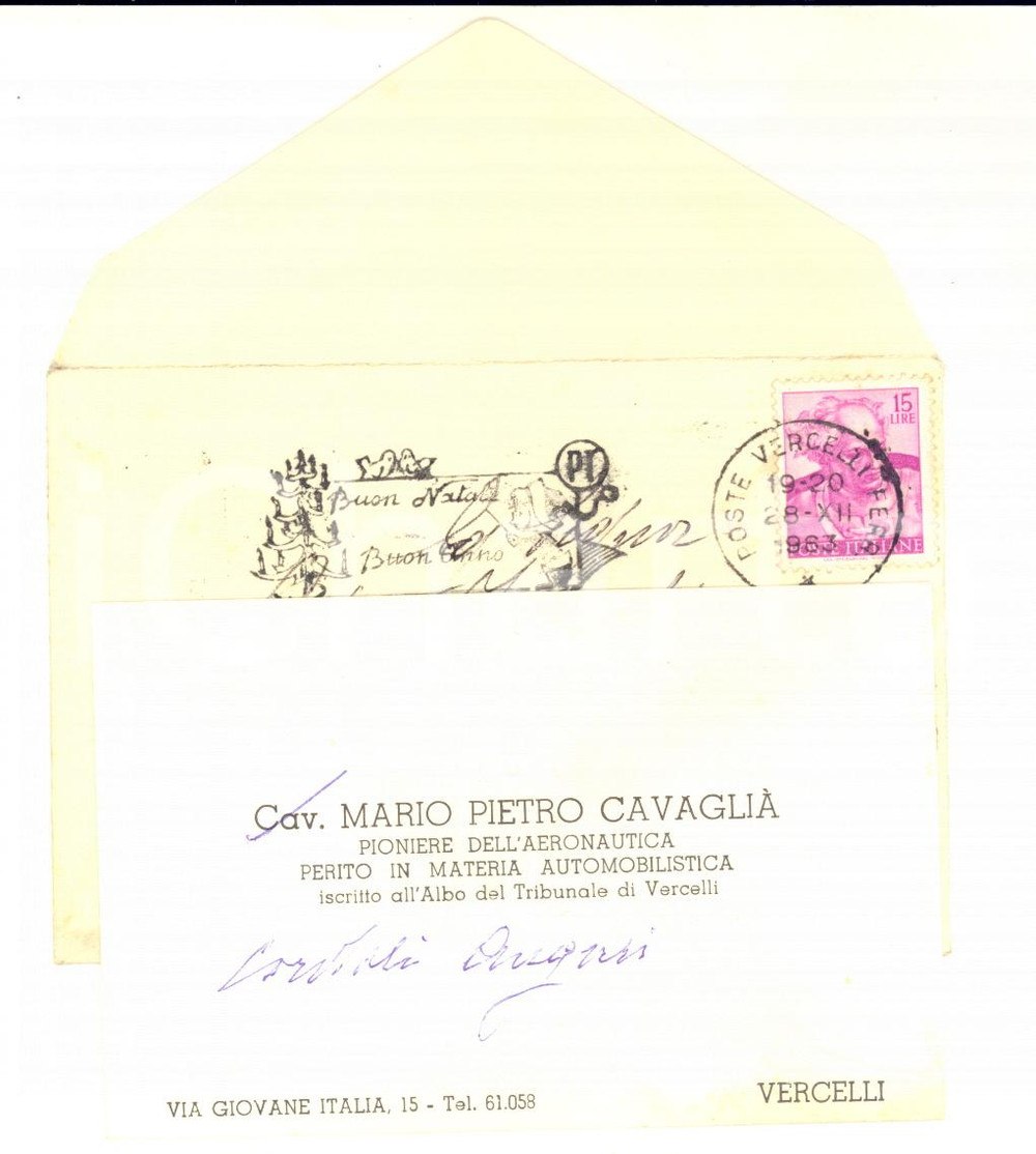 1963 VERCELLI Mario Pietro CAVAGLIA' - Aeronautica - Biglietto visita AUTOGRAFO