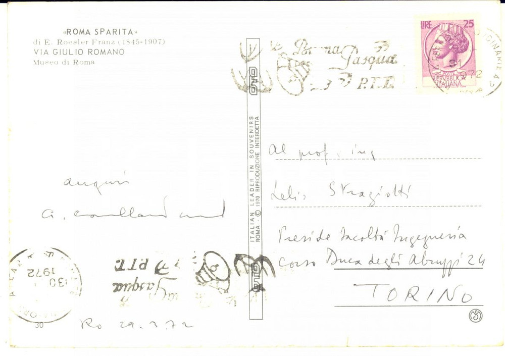 1972 ROMA Cartolina Augusto CAVALLARI MURAT architetto - AUTOGRAFO