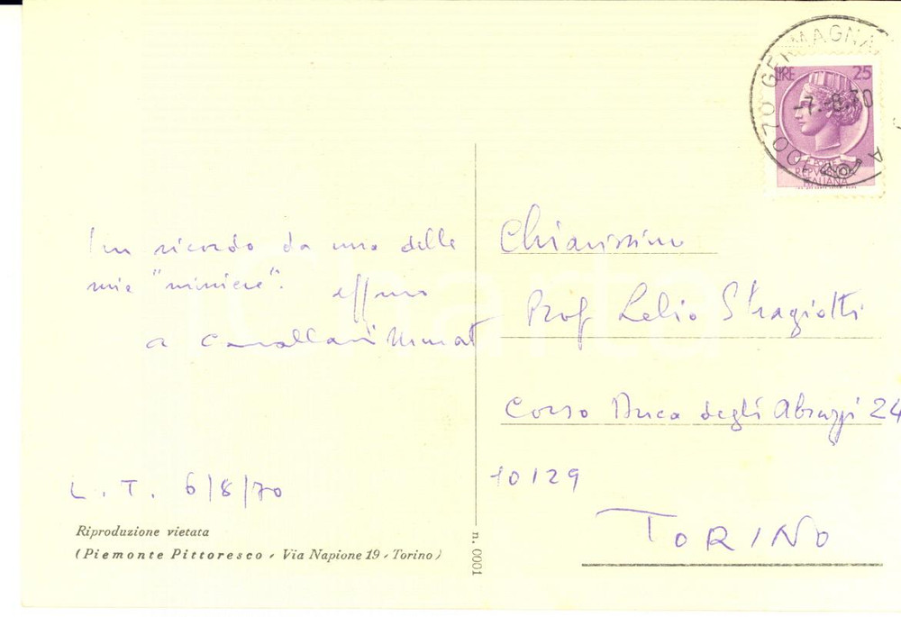 1970 Cartolina Augusto CAVALLARI MURAT - Porta di Aymone a Lanzo - AUTOGRAFO