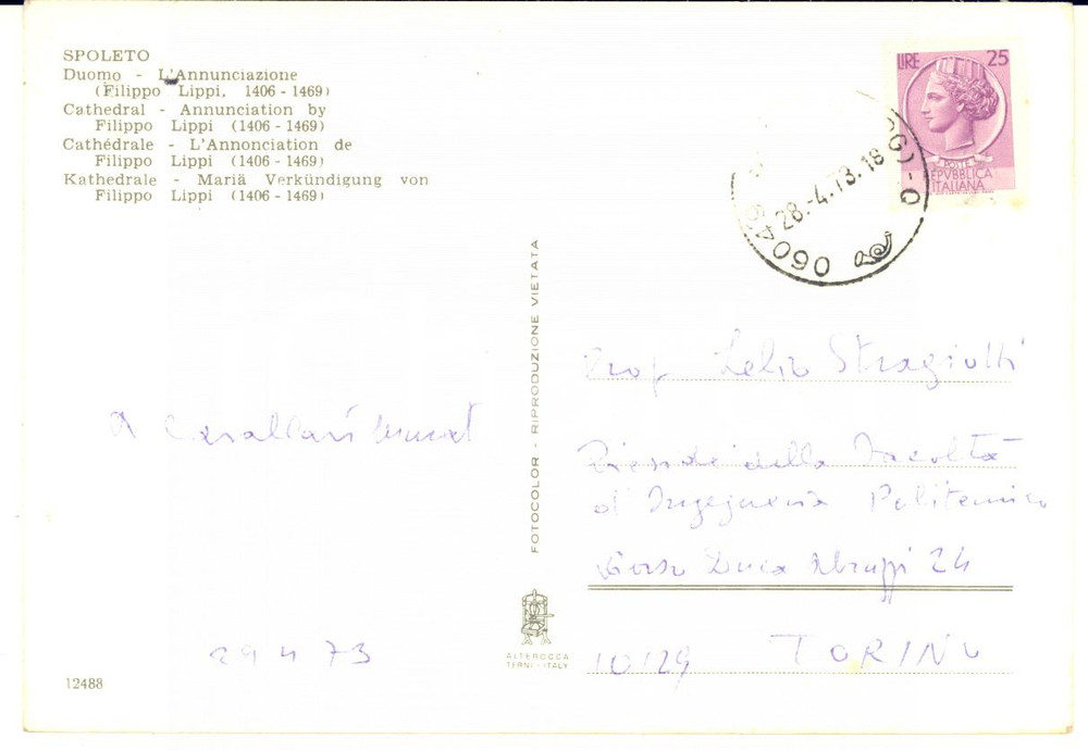 1973 SPOLETO Cartolina Augusto CAVALLARI MURAT architetto - AUTOGRAFO