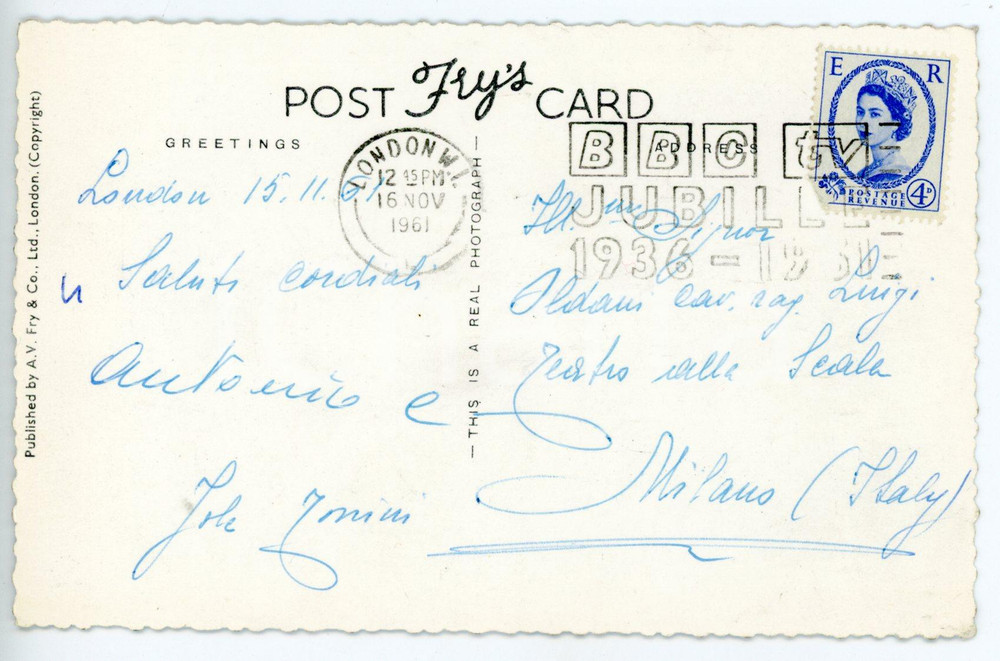 1961 LONDRA - CINEMA Jole TONINI - Cartolina con AUTOGRAFO viaggiata - FP