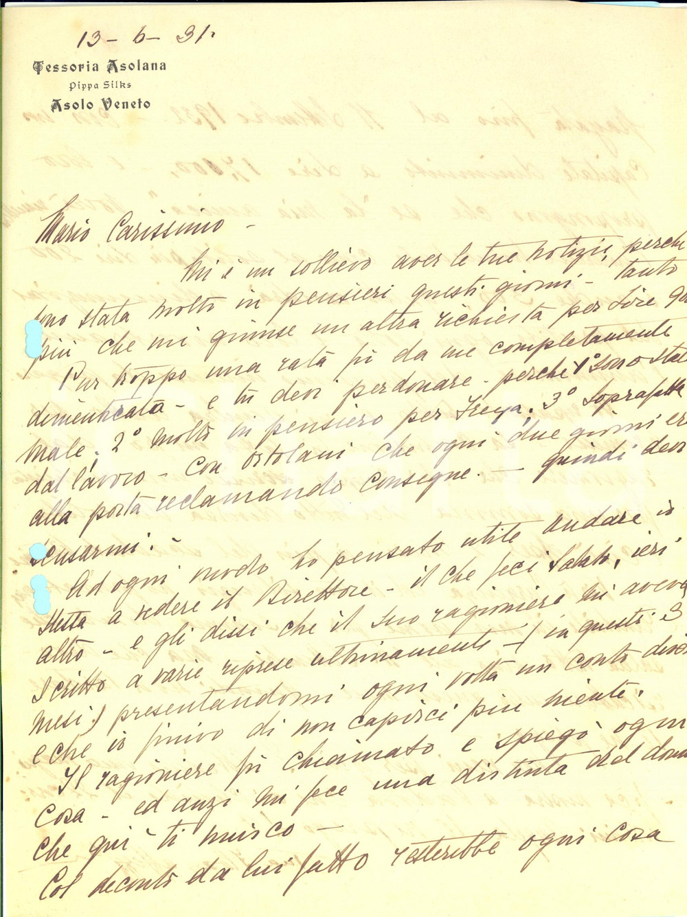 1931 ASOLO Lettera pittrice Flora STARK a Mario di ROASCIO per rata - Autografo