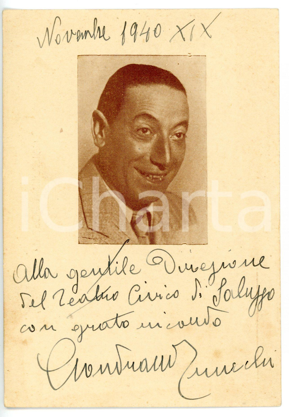 1940 TEATRO Attore Gondrano TRUCCHI - Cartolina con AUTOGRAFO 10x15 cm