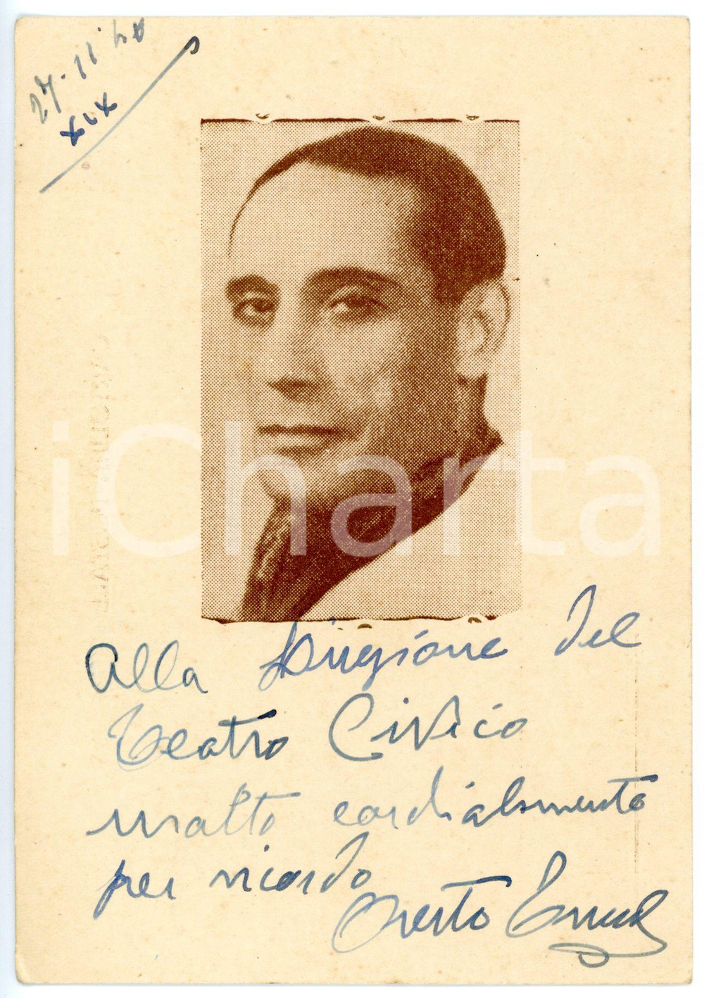 1940 TEATRO Attore Oreste TRUCCHI - Cartolina postale con AUTOGRAFO 10x15 cm