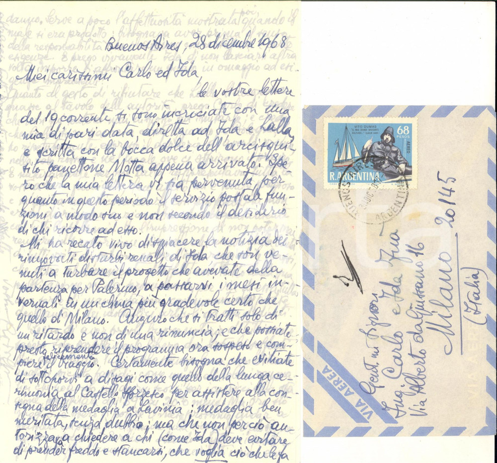 1968 BUENOS AIRES Lettera Rodolfo MONDOLFO con notizie di famiglia - AUTOGRAFO